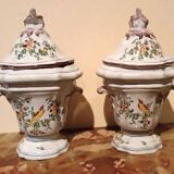 Pair of decorated earthenware vases, 18th century, France