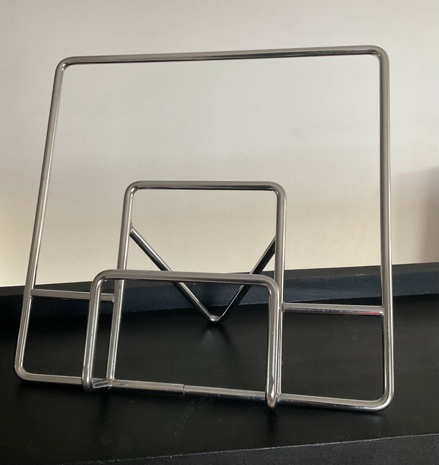 Magazine holder or vintage vinyl storage in stainless steel