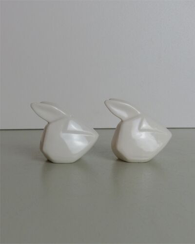 Salière et poivrier lapin en céramique blanche