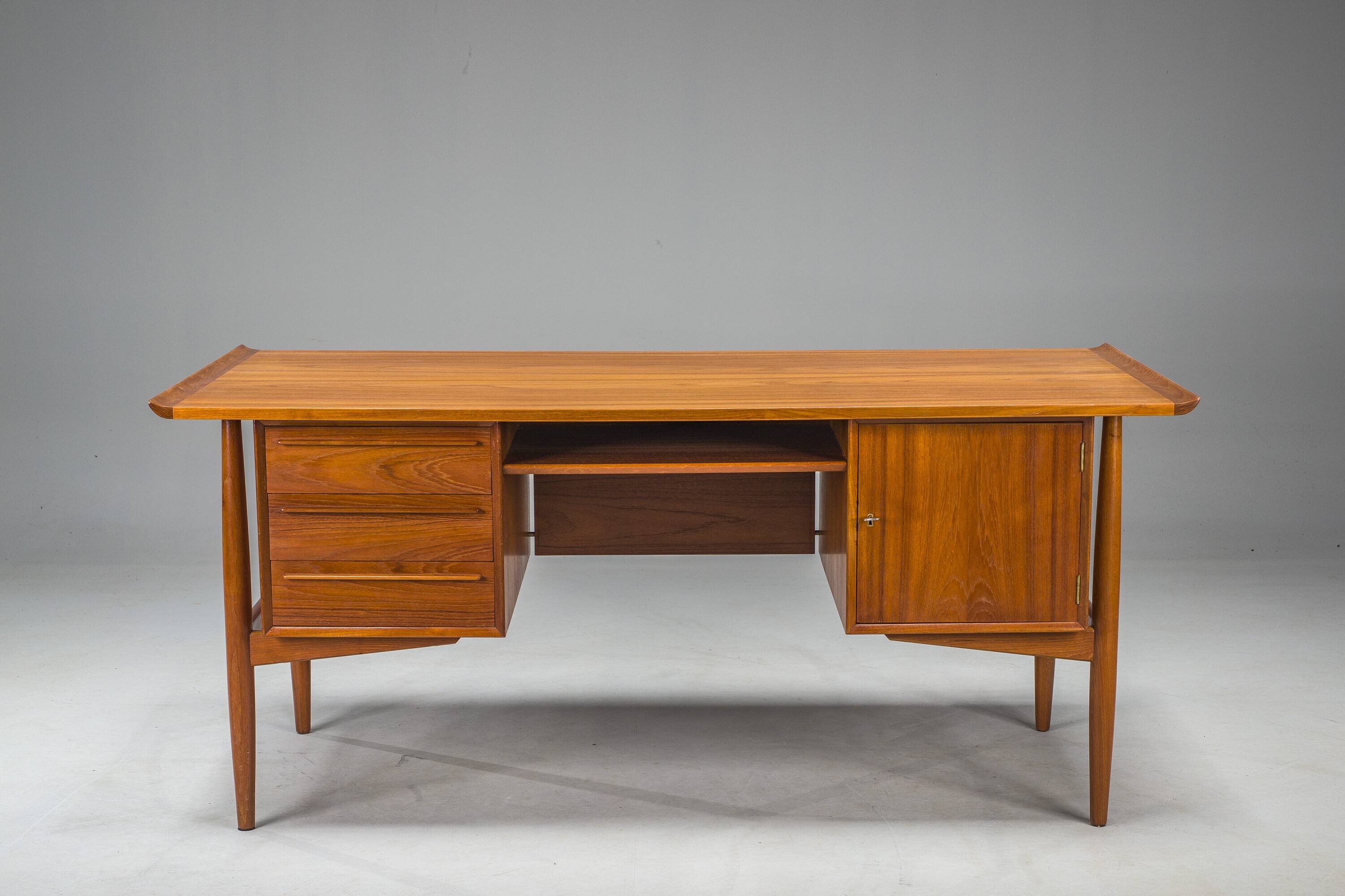 Danish Teak Executive Desk by Arne Vodder for H.P. Hansen, 1960s