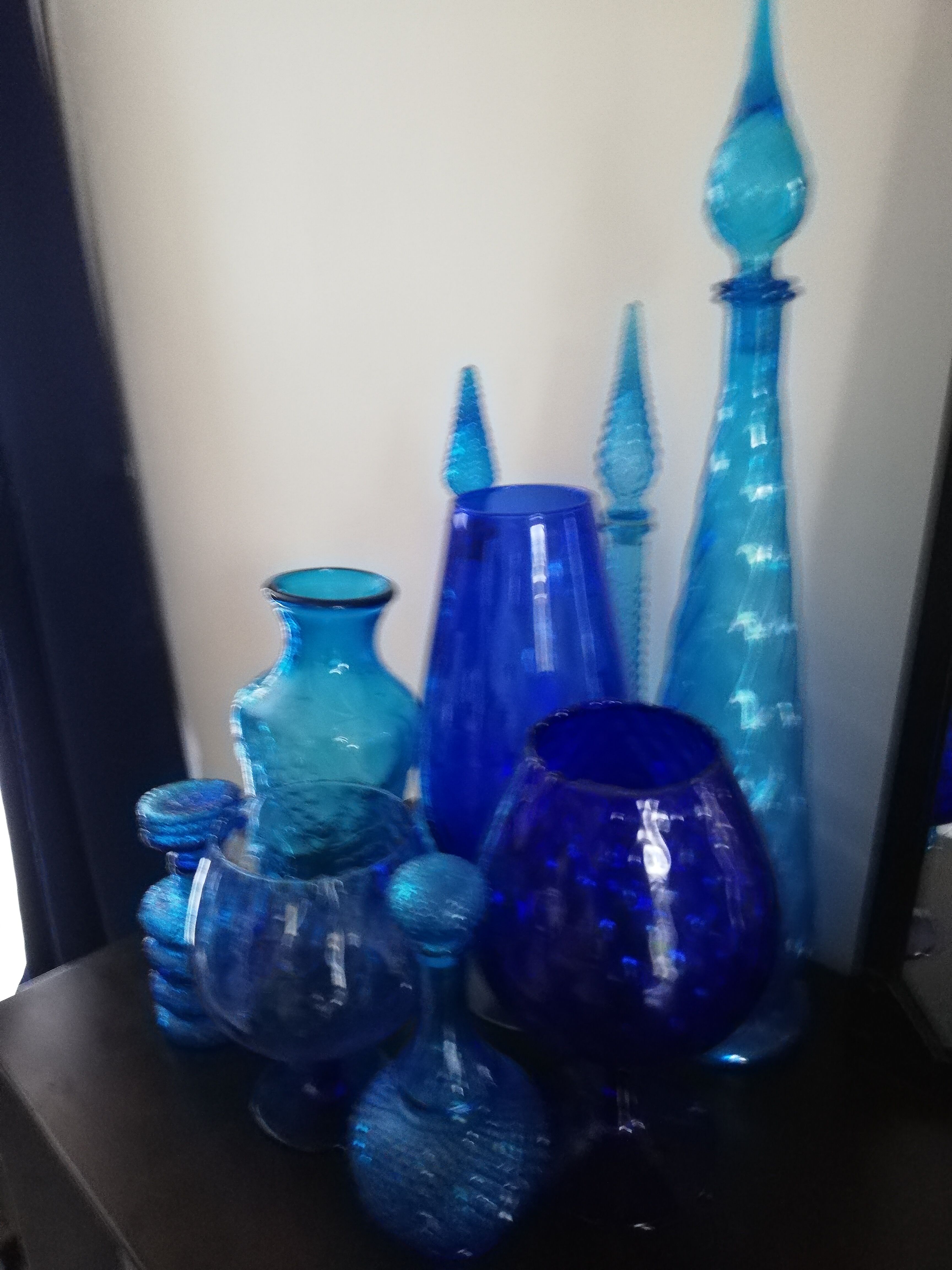 Italian vase in engraved blue glass