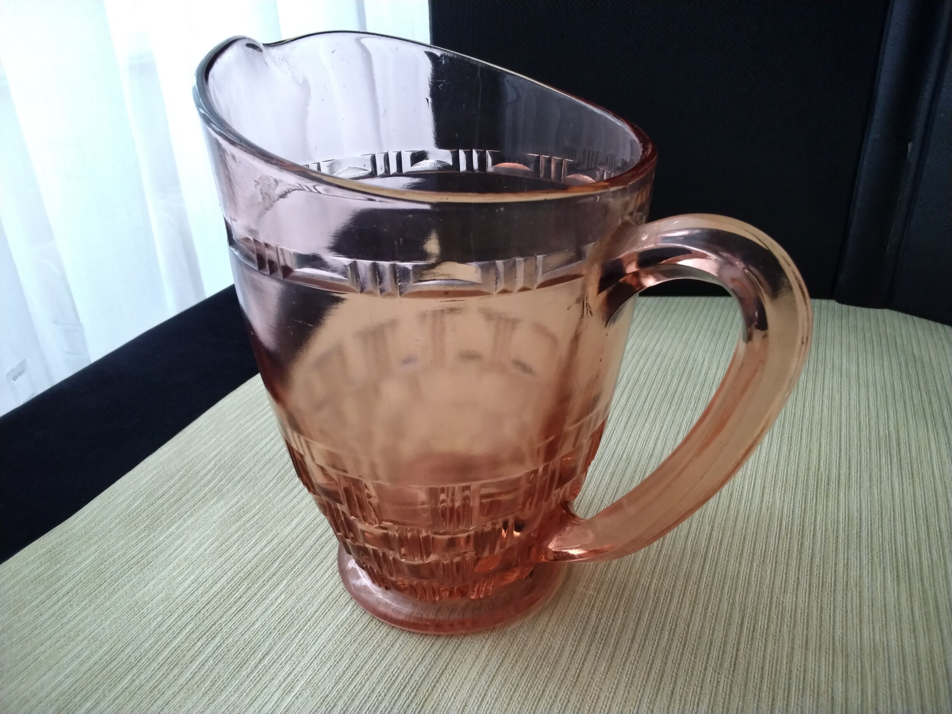 Vintage pink glass water carafe pitcher