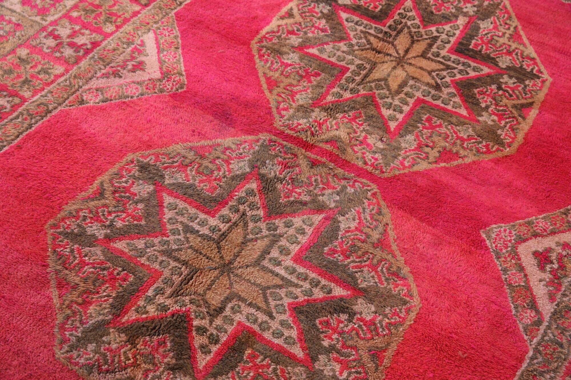Pink Vintage Moroccan Rug 208 x 384 cm, Berber Wool Rug Handmade, Boho Rug
