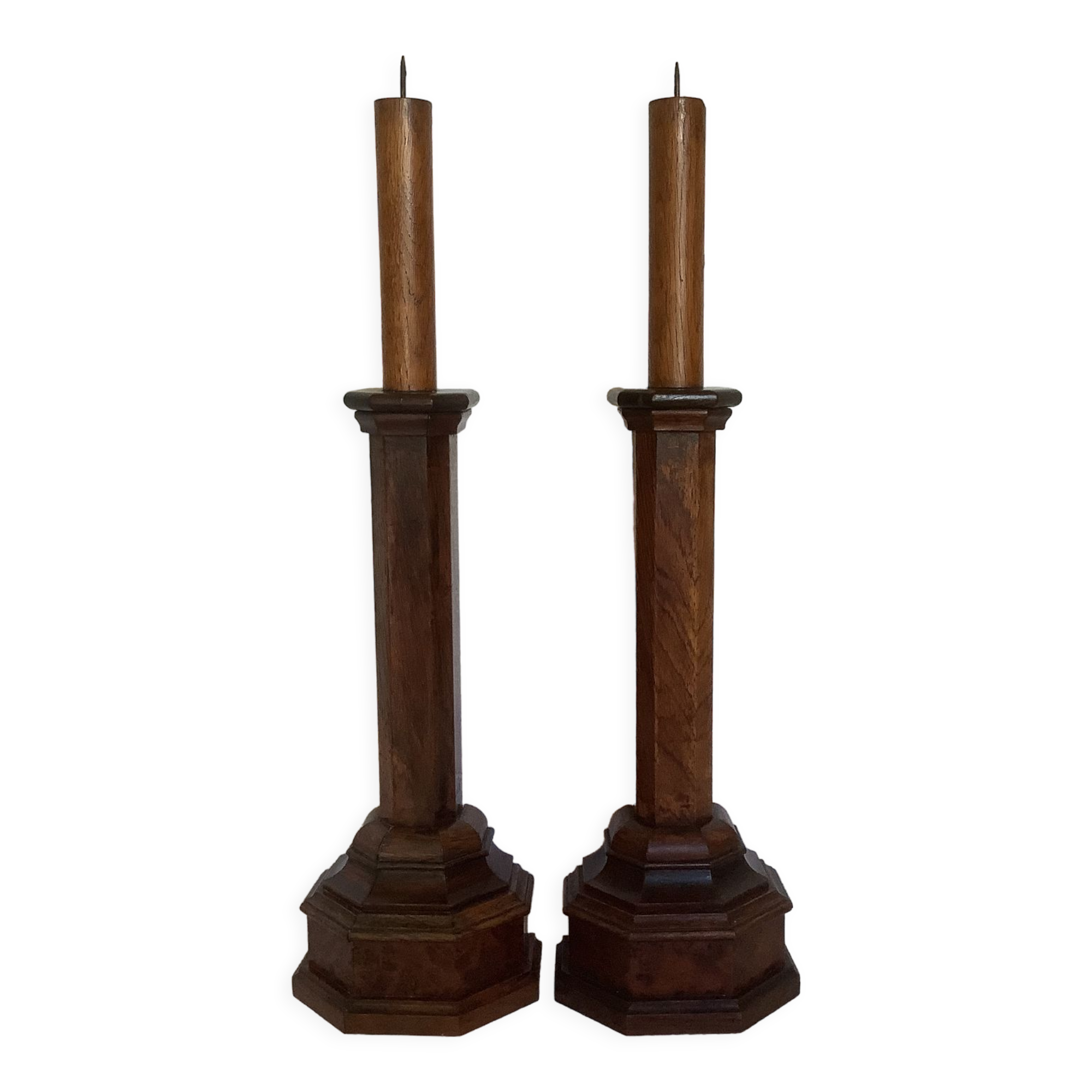 Pair of old candlesticks pic wooden candle