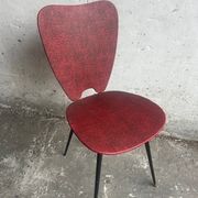 Pair of Mid-Century Red Vinyl Dining Chairs with Black Metal Legs, Sculptural Curved Backs