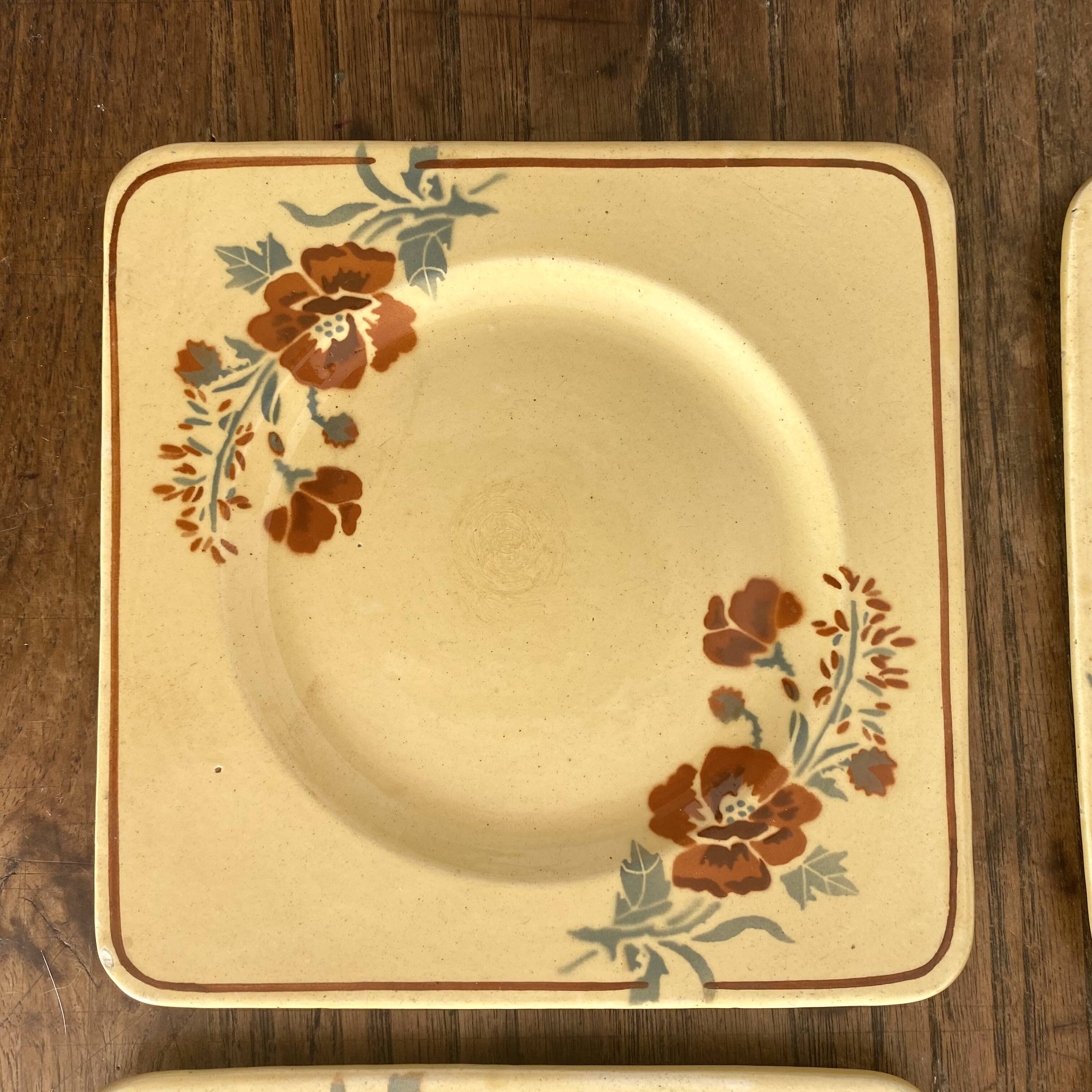 Square dessert plates and cake dish, Pexonne, 1940s-1950s
