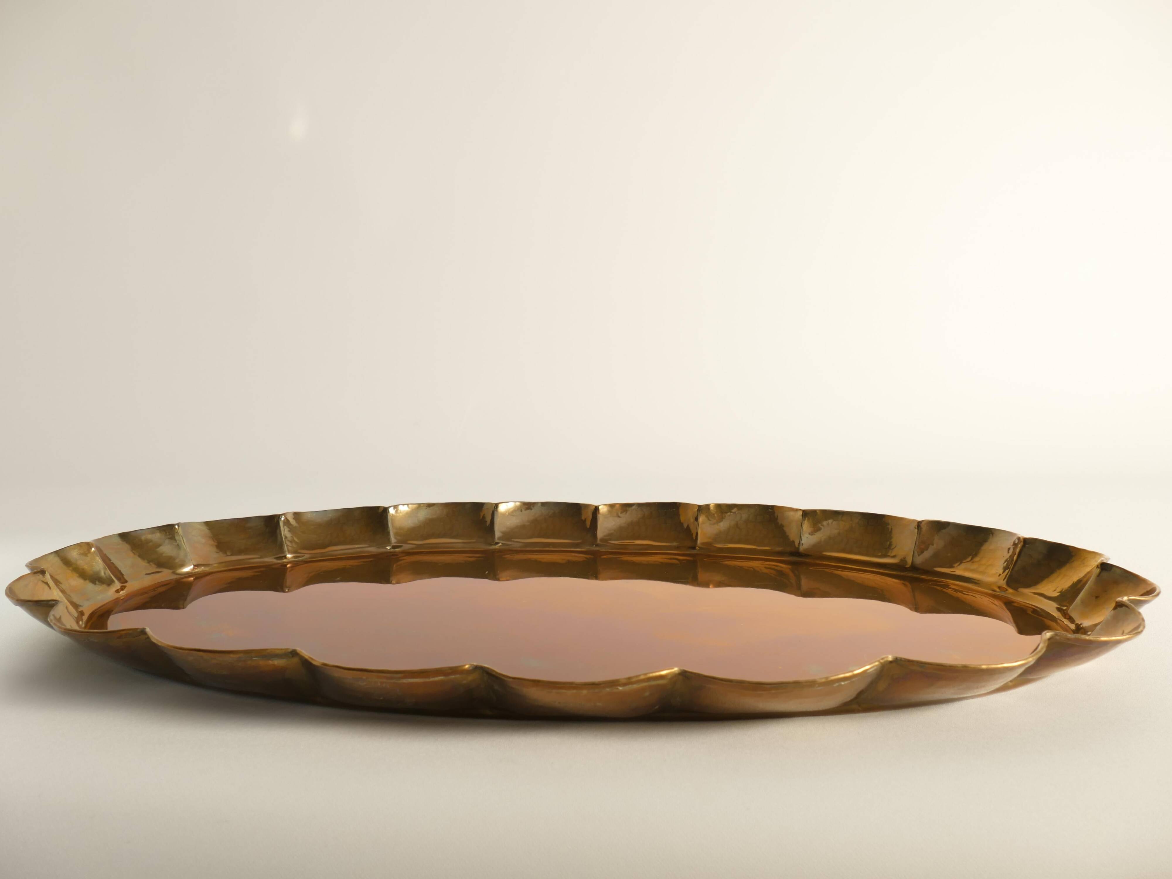 Hollywood Regency Oval Brass Tray by Arvid Johansson, Arvika Konstsmide, Sweden