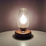 Lampe de table en bois avec capuchon en verre années 80