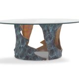 Table basse Willy Ceysens en bronze massif et verre 1970