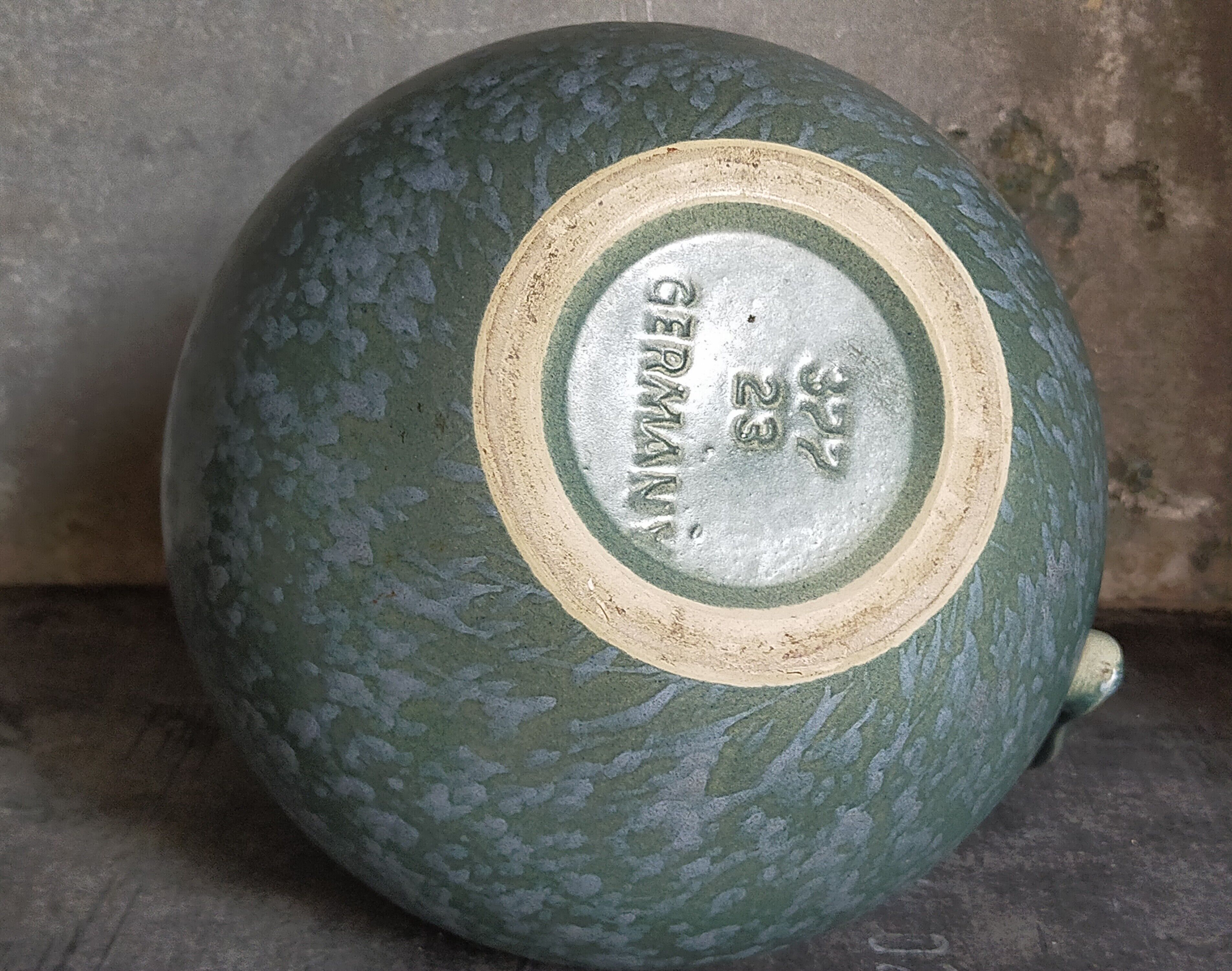 German ceramic vase Art-Deco with speckled enamel model n°377