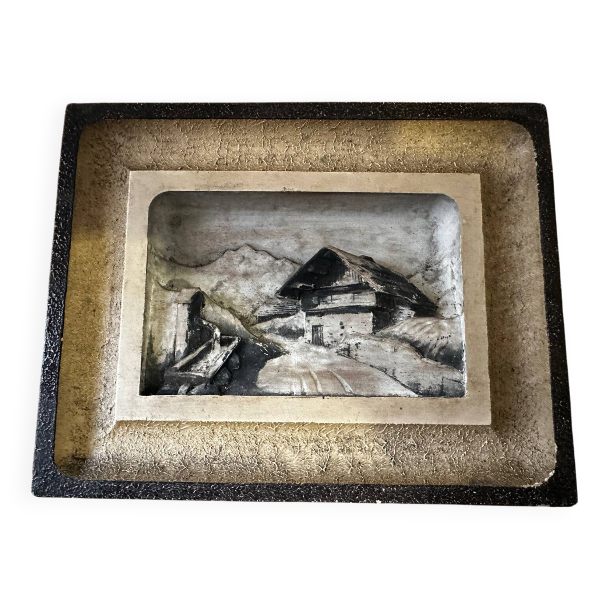 Carved and painted alpine tableau