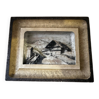 Carved and painted alpine tableau