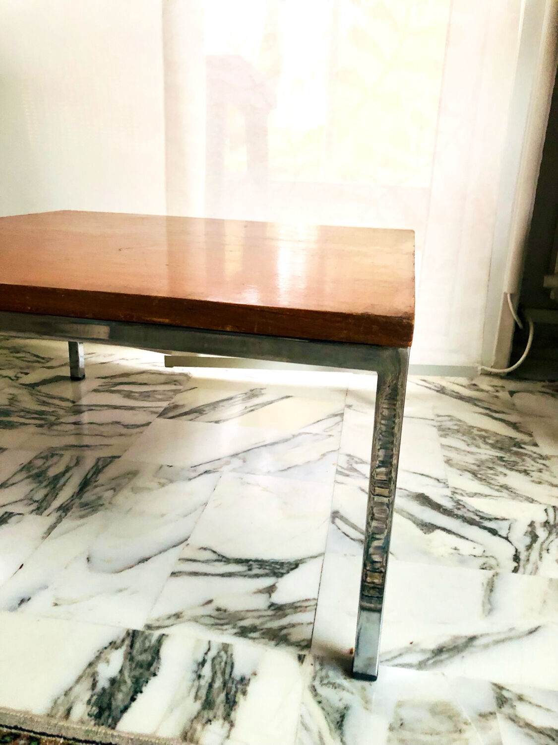 Modernist coffee table in chrome and solid wood - Bauhaus