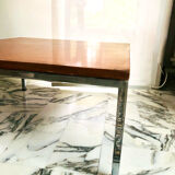 Modernist coffee table in chrome and solid wood - Bauhaus