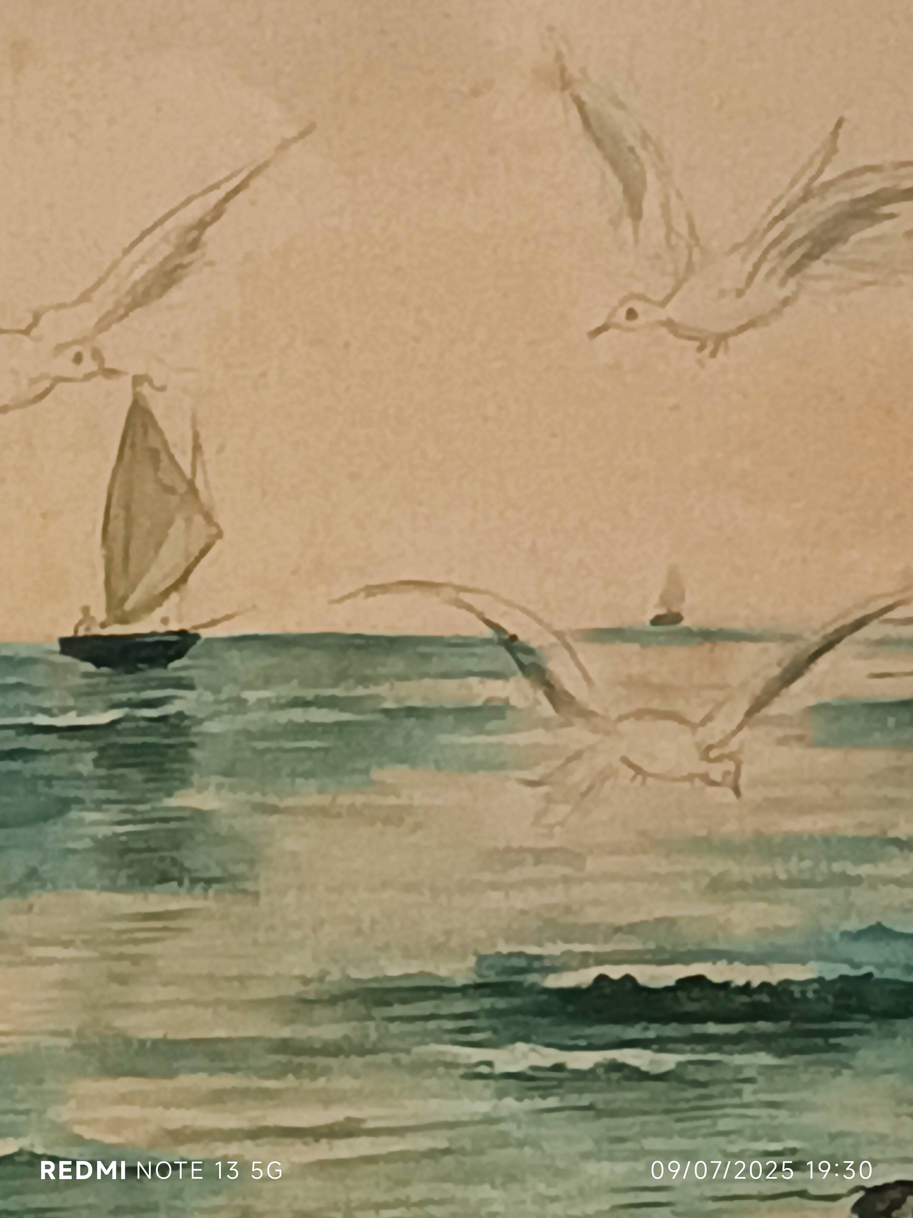 watercolor circa 1900 view of the Arcachon Basin by Raoul Dosque