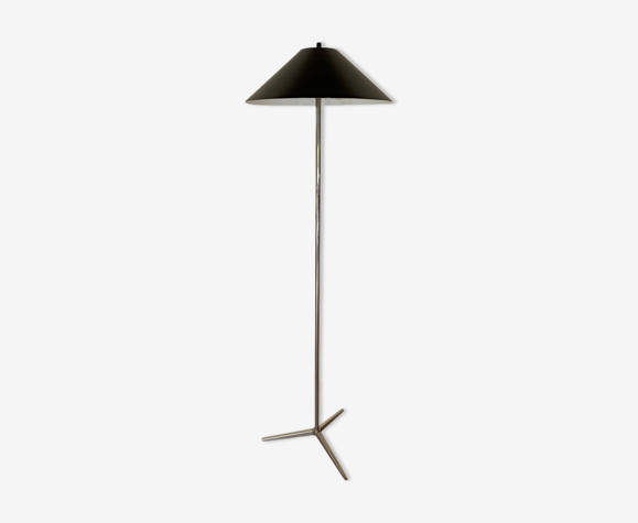Lampadaire trépied chromé abat jour métal, années 80