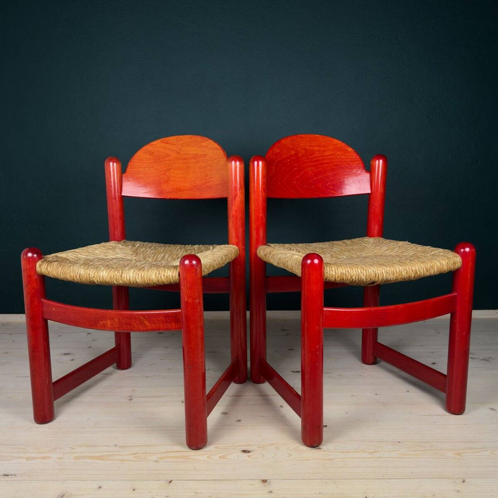 Red Padova chairs by Hank Lowenstein, Italy, 1970s, set of 2.