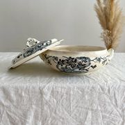 Small old vegetable soup tureen in iron earth "Les Violettes" Salins