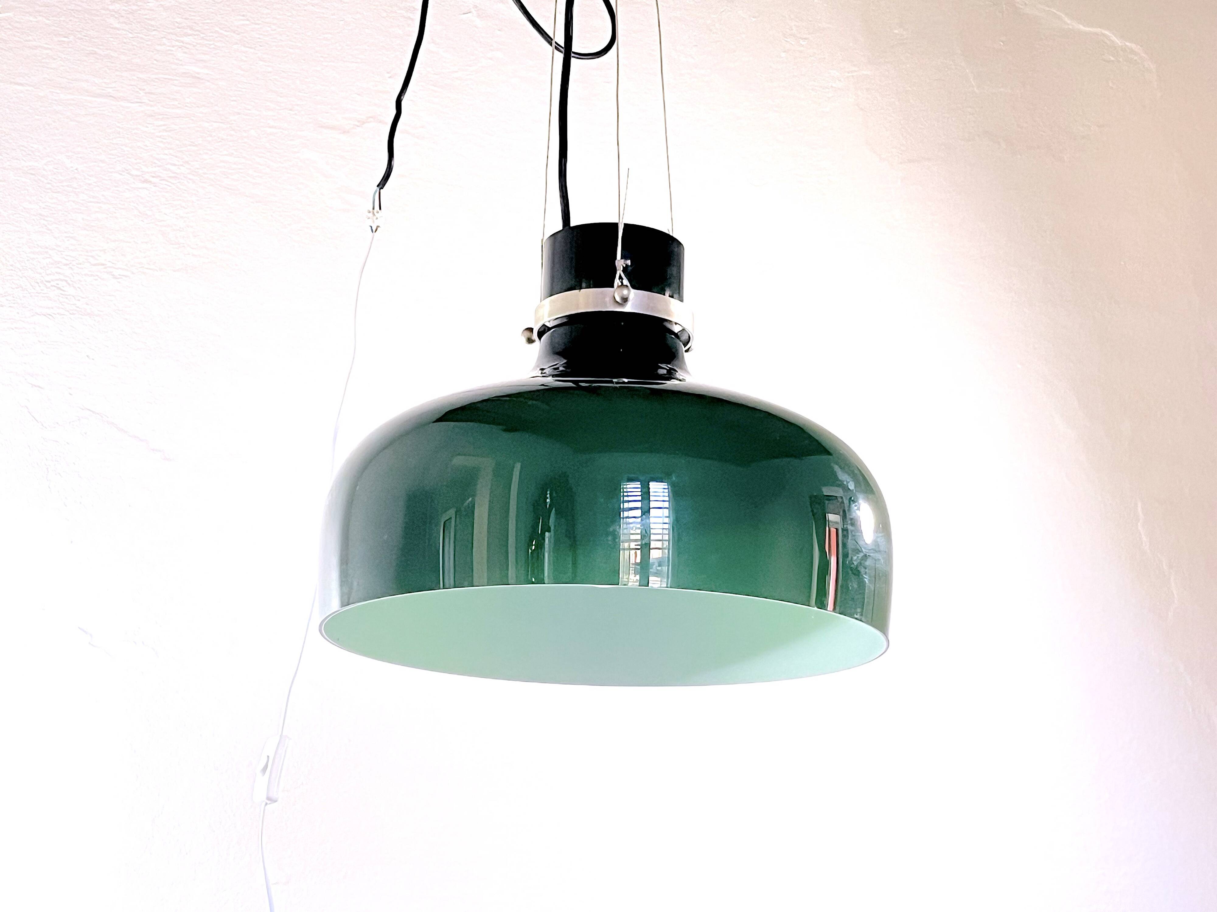 Green and white Murano pendant light, Italy 1970s