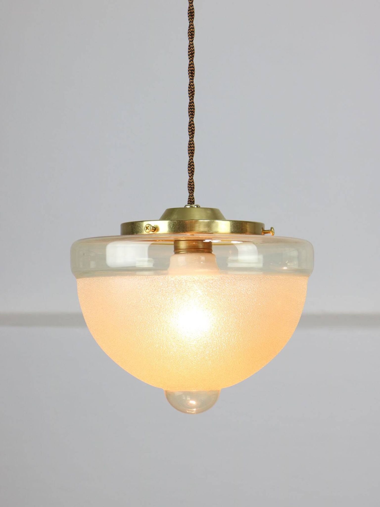 Mid-century Italian Brass and Glass Pendant Lamps, set of 2