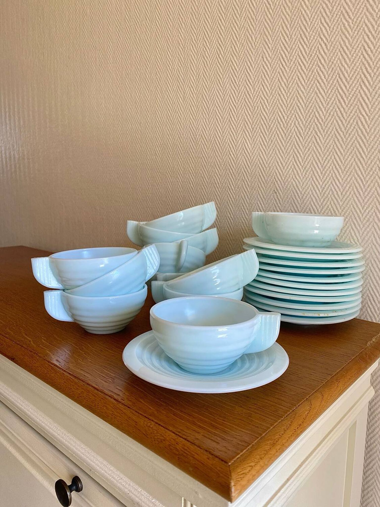 Art Deco coffee service in blue opaline
