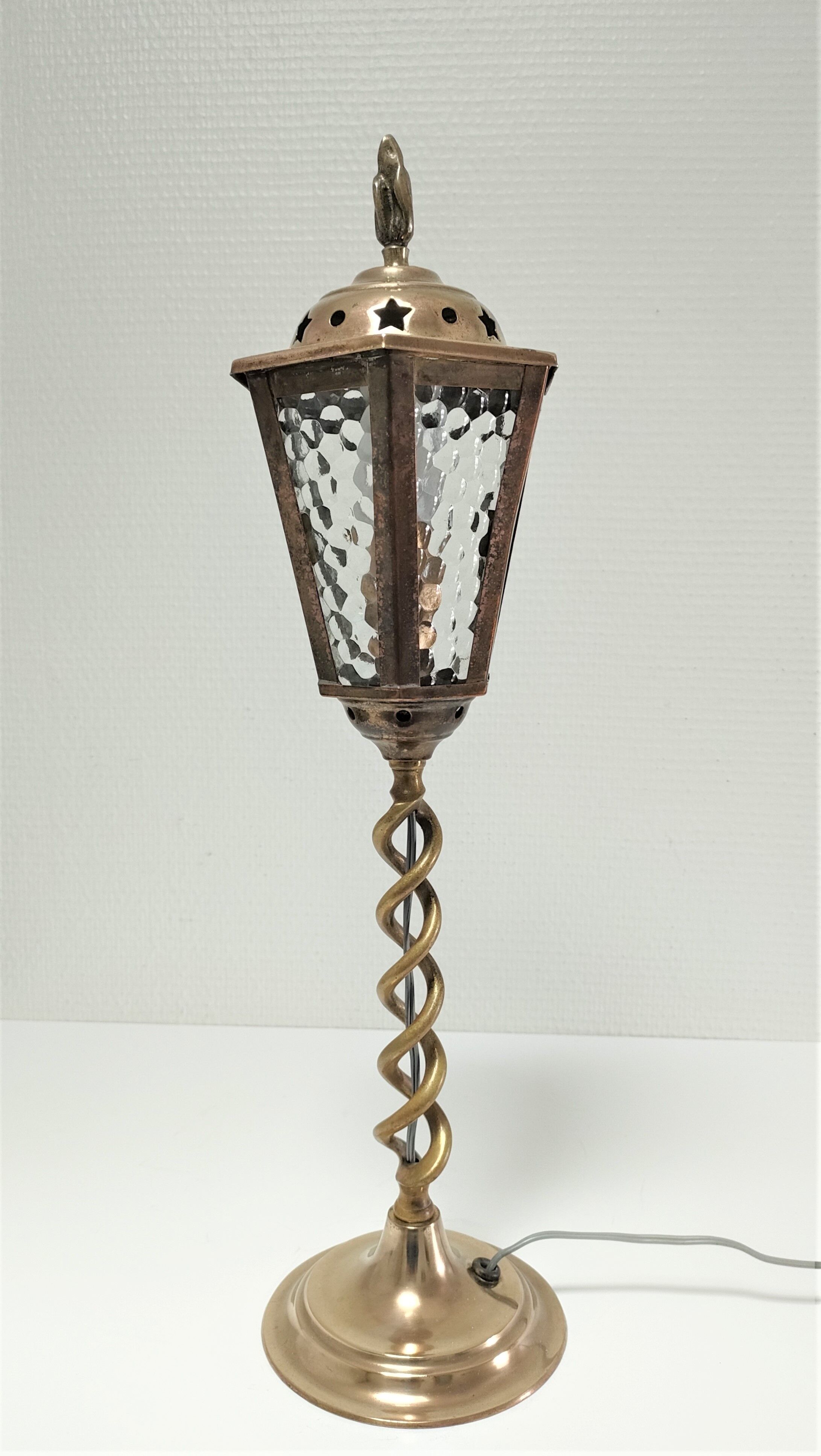 Lampe lanterne laiton et verre début XXème