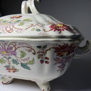 Antique Longchamp soup tureen/vegetable dish with polychrome daisies in ironstone.