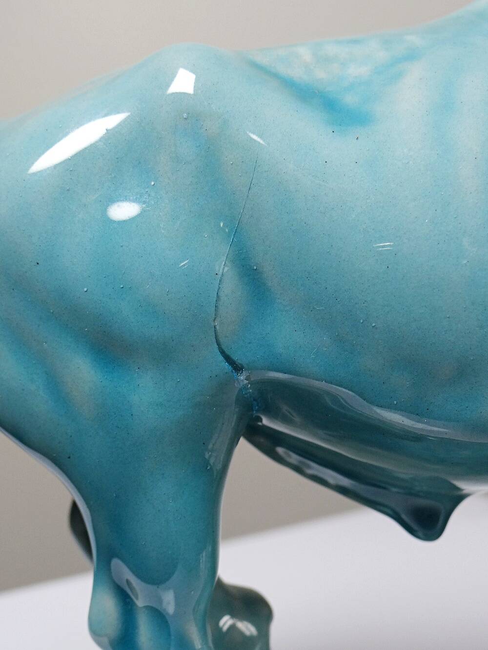 Bison Zsolnay in turquoise glazed earthenware, Hungary, 1940s-50s.