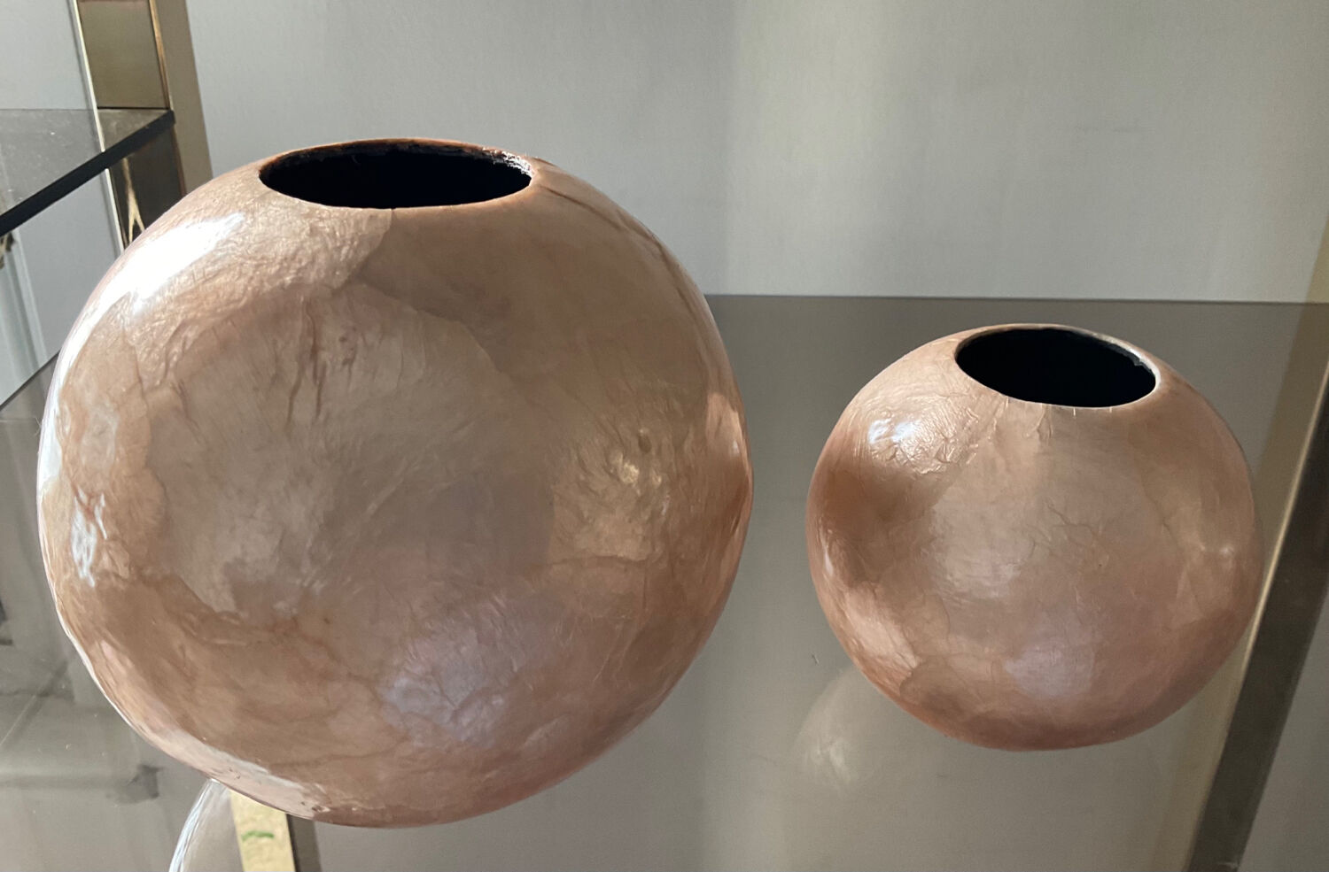 Duo of vintage mother-of-pearl vases