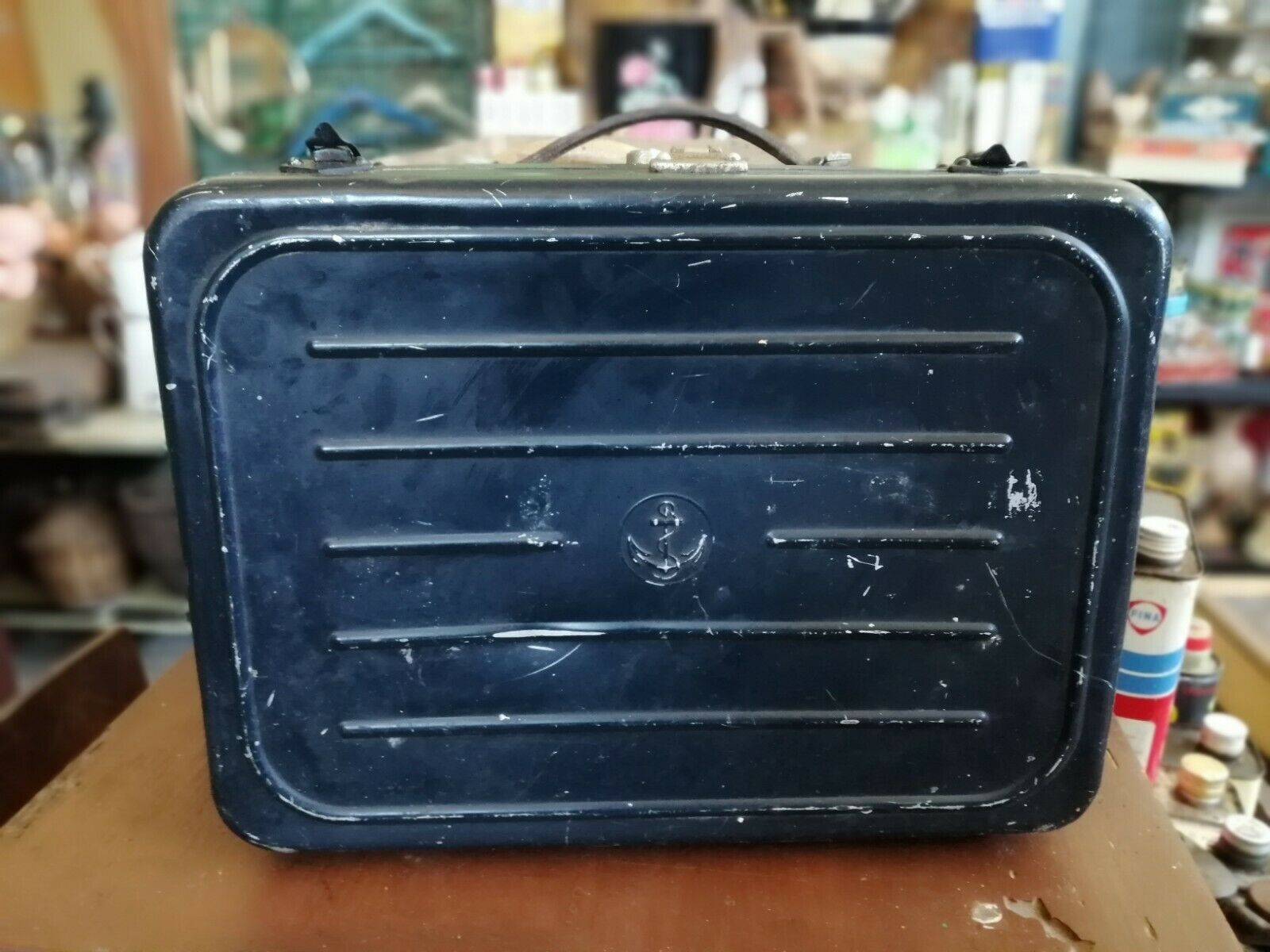 Beautiful old suitcase Vintage 1970s in marine metal army boat captain