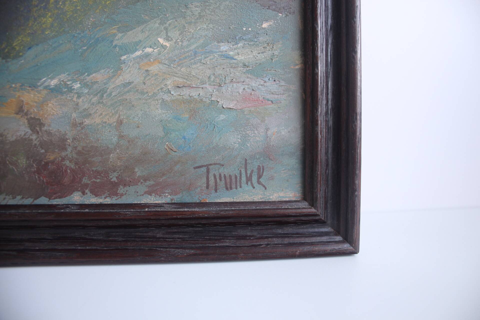 Hand painted painting, oil on fiberboard, signed, Czechoslovakia, 1960's.