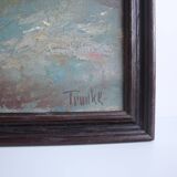 Hand painted painting, oil on fiberboard, signed, Czechoslovakia, 1960's.