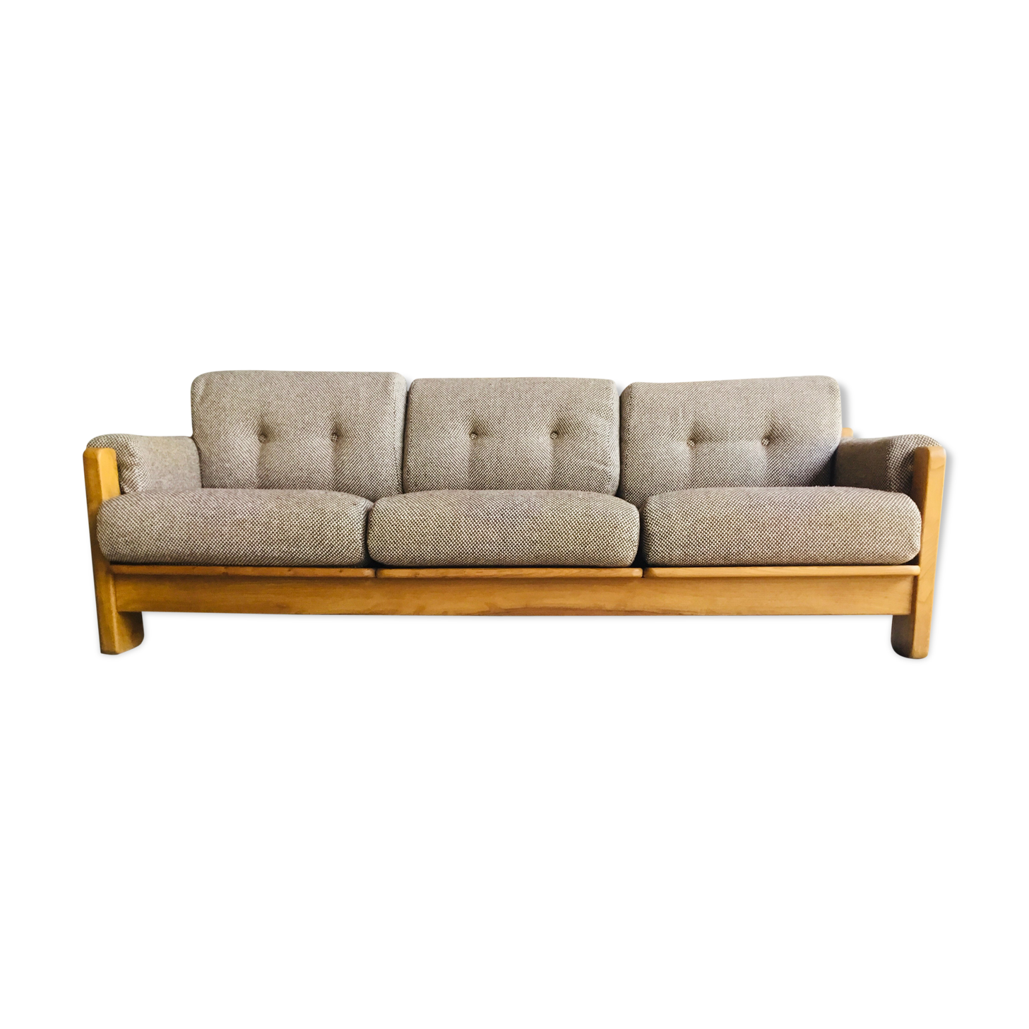 Scandinavian sofa 3-seater elm structure wool cushions chinée 1960
