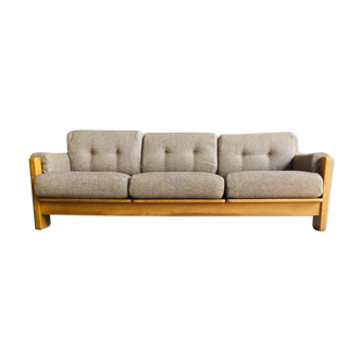 Scandinavian sofa 3-seater elm structure wool cushions chinée 1960
