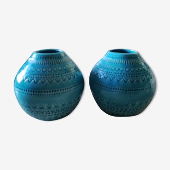 Paire de vases forme boule stylés Asiatique, en céramique vernissée