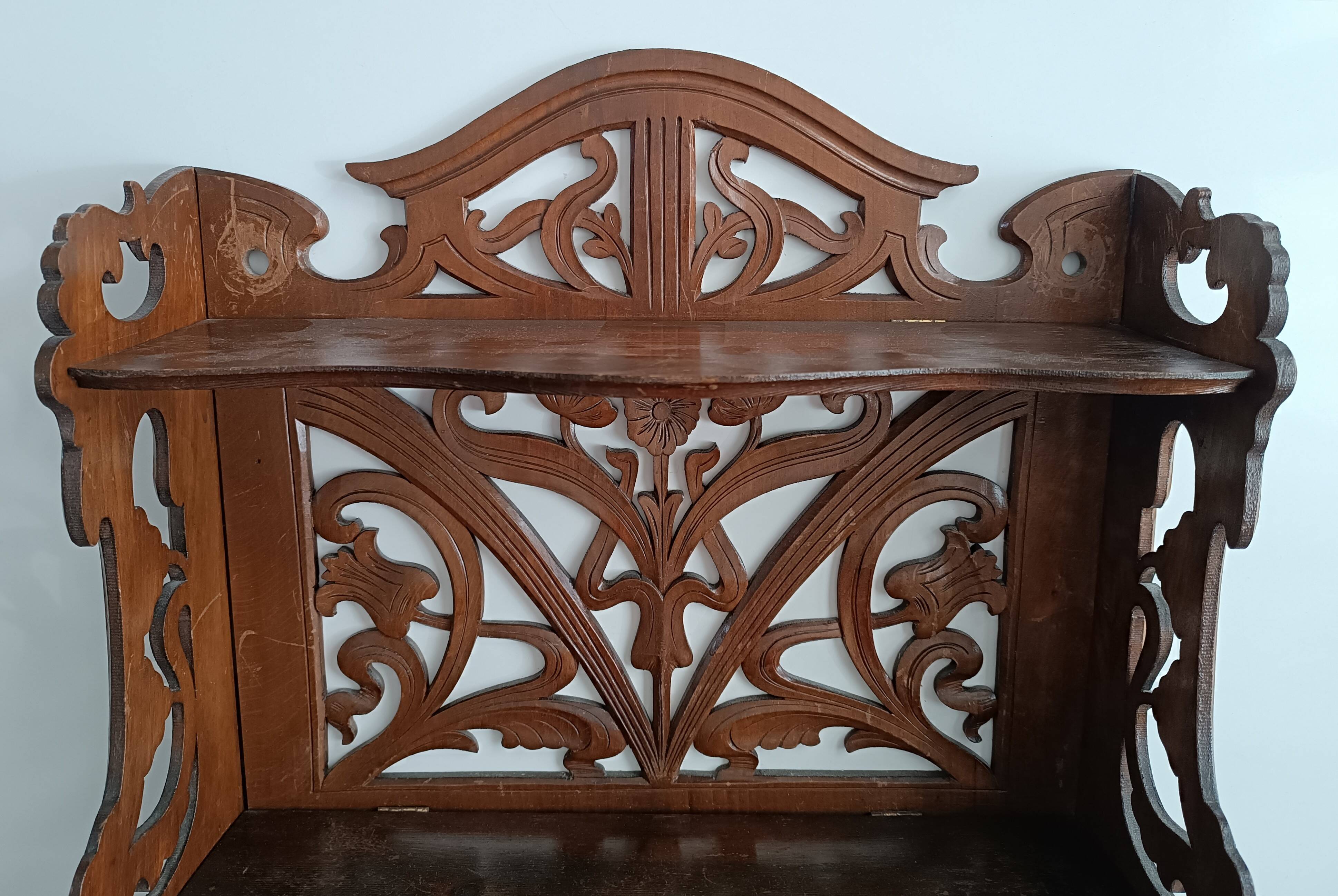 Art Nouveau openwork wooden shelf
