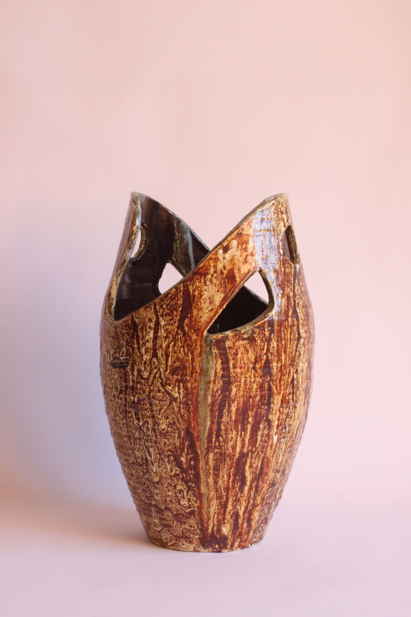 Freeform open worked vase by "Les potiers d'Accolay", France 1970s.