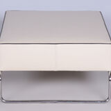 Restored Bauhaus Stool-Table, High Quality Leather, Chrome Steel, New Upholstery, Czechia, 1930s
