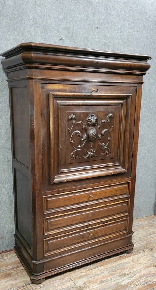 Renaissance style secretary in carved walnut circa 1850
