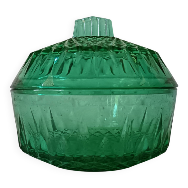 Sucrier vintage en verre vert émeraude, Arcoroc France