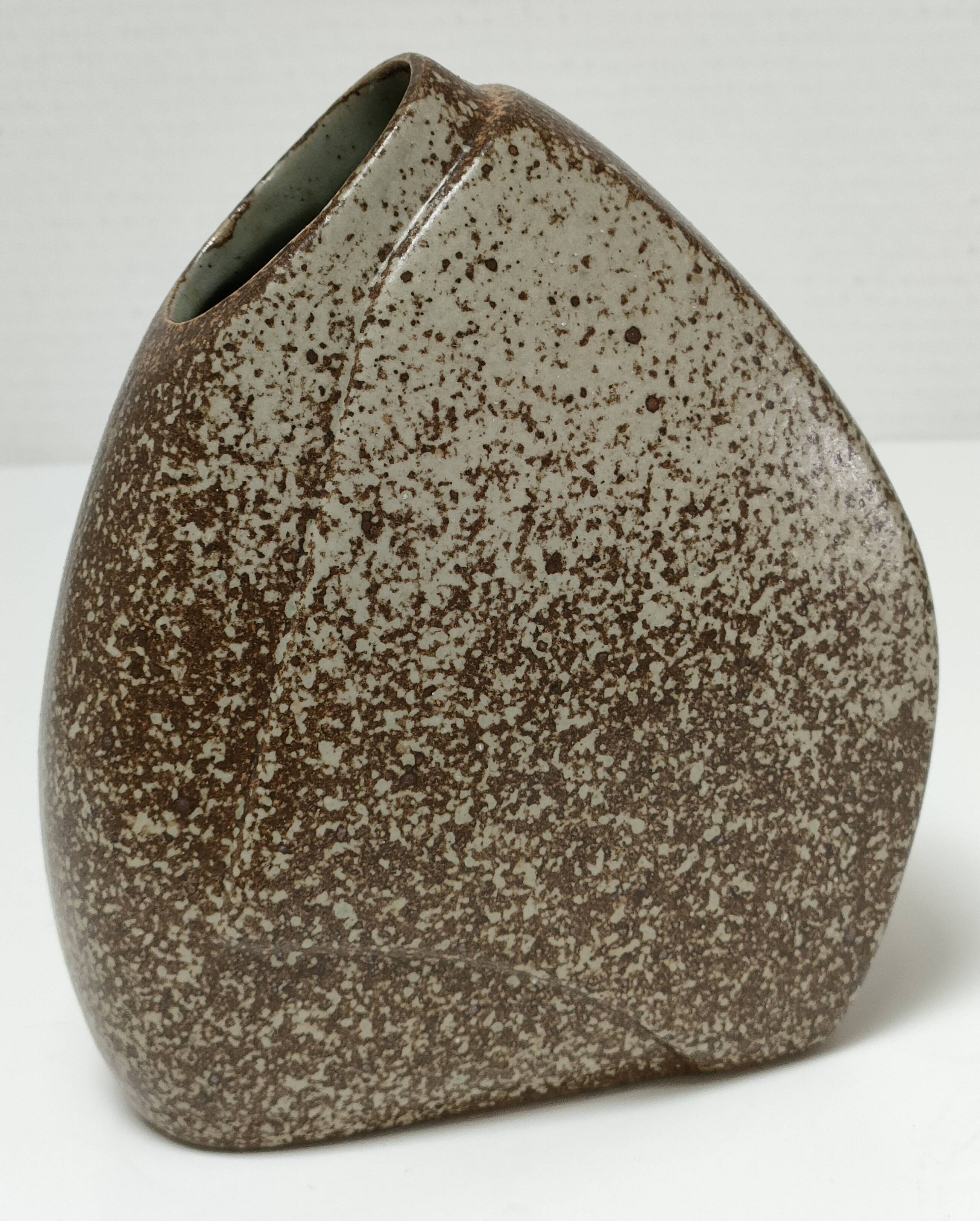 Flat enamelled stoneware vase 80s design