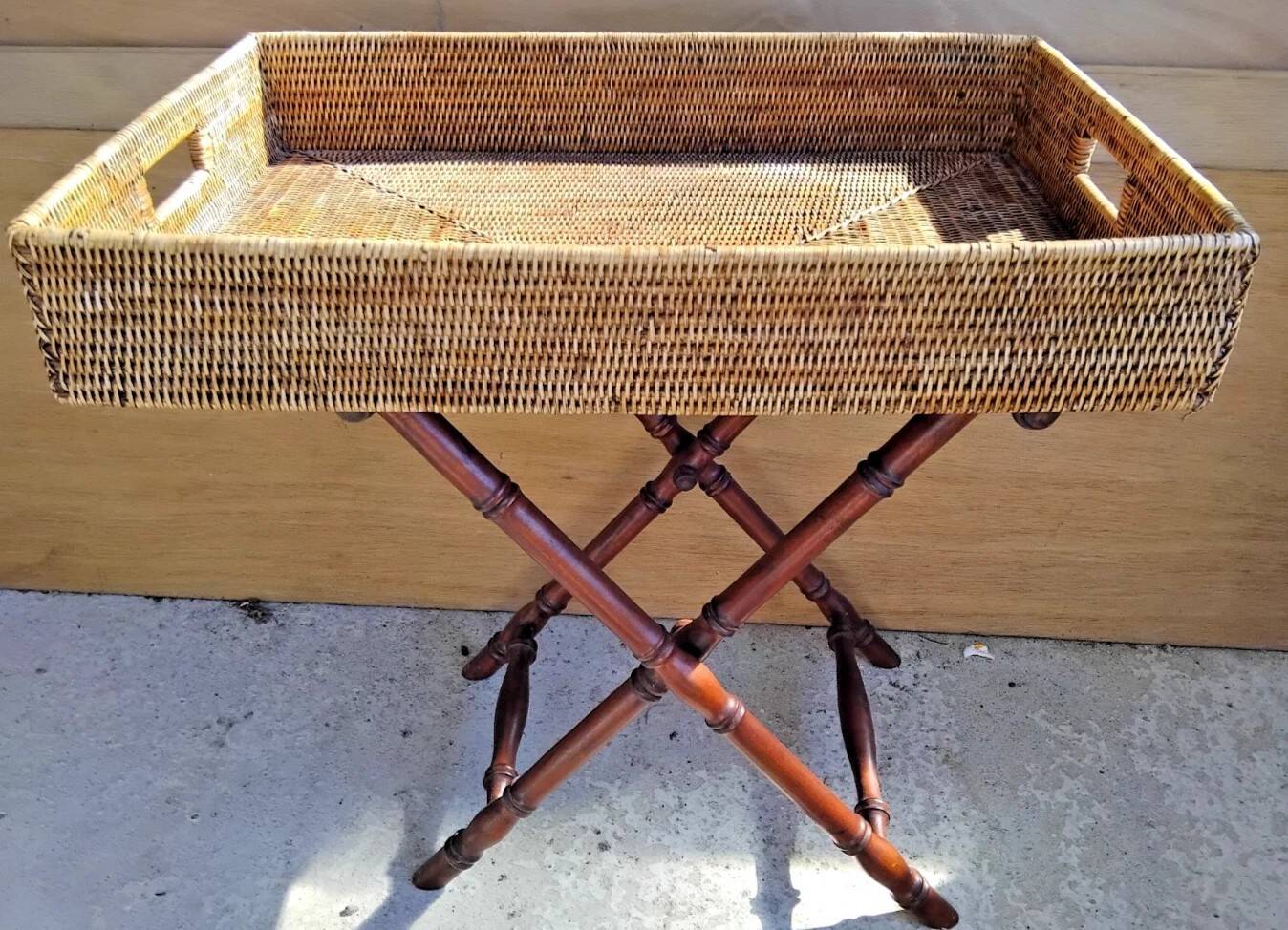 Vintage Rattan Butler's Tray on Stand