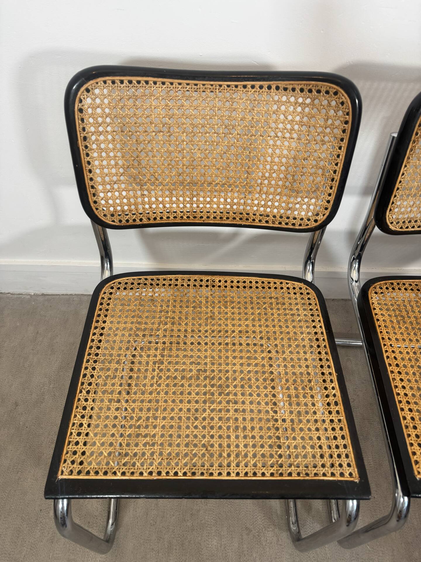 Pair of Marcel Breuer B32 Cesca chairs made in Italy.