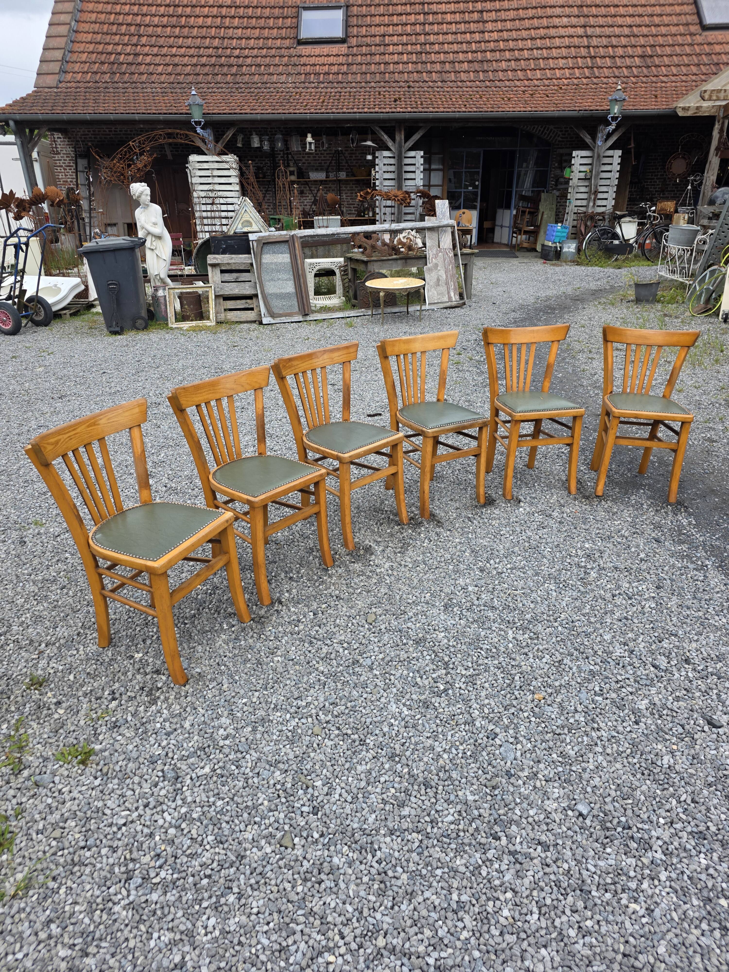 6 bistro chairs in solid oak, 1920s