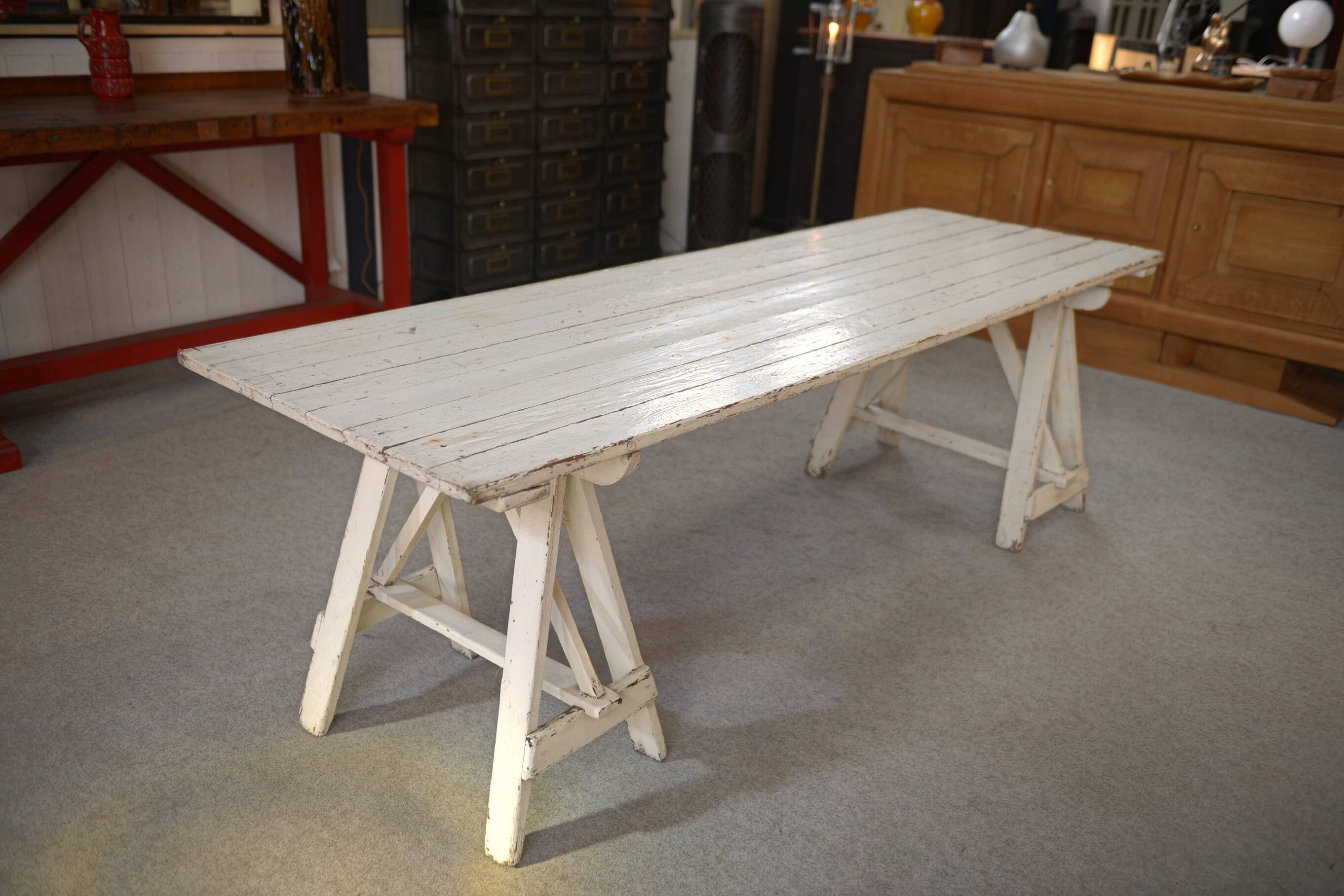 1950s white patina pine table