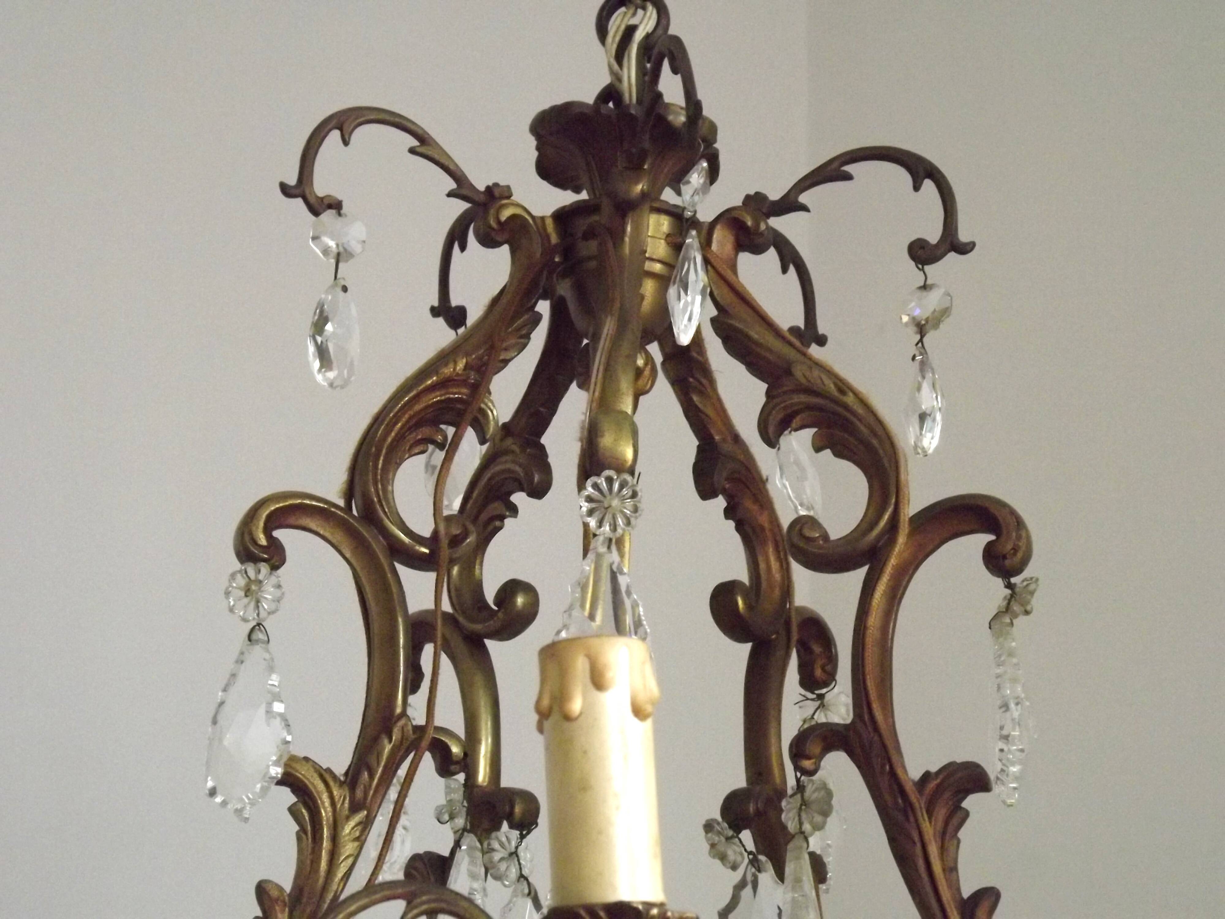 10 Light 5 Sided Bronze and Crystal Cage Chandelier