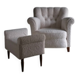 White faux shearling ottoman | 1960s