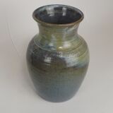 Vase en Grès Émaillé Coulant, Puisaye,Belle Signature d'Artiste Incurvé