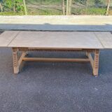 Renovated 19th-century Breton farmhouse dining table, extendable, in oak, 200-290 cm.