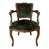 Louis XV cabriolet armchair in solid wood and green velvet